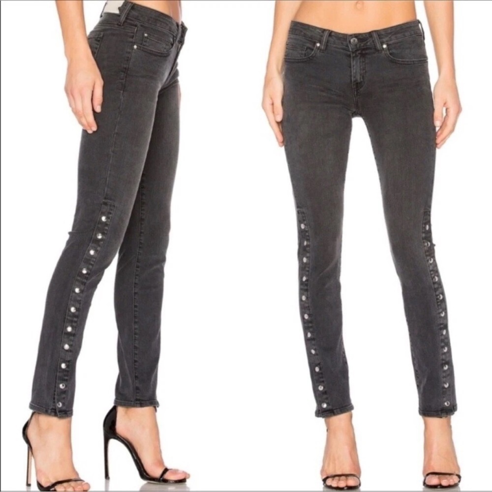 IRO Biba Side-Snap Skinny Jeans Washed Black Denim Size 30 Festival Minimal EUC